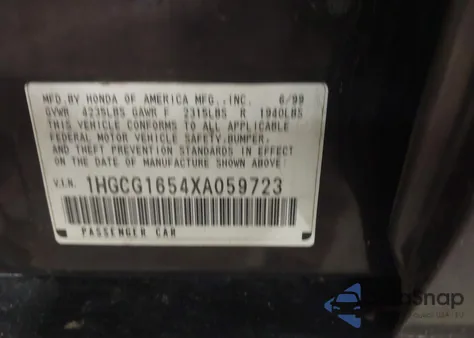 1999 Honda Accord Ex V6 из США, поврежденный, VIN 1HGCG1654XA059723